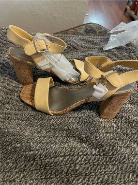 Women’s Yellow Cork Block Heel Sandals